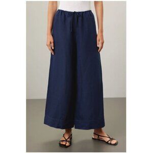 Onia Air Linen Navy Blue Wide Leg Drawstring Trousers - Size S